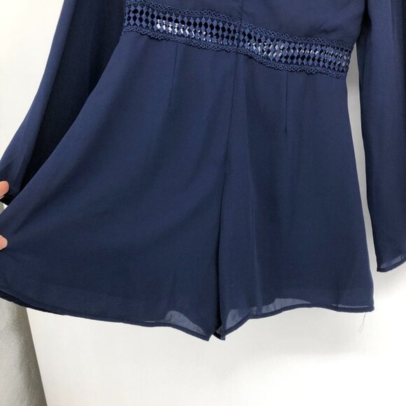 WYLDR Navy Hope So Romper diamond cutout long bell sleeves size small - Picture 11 of 16
